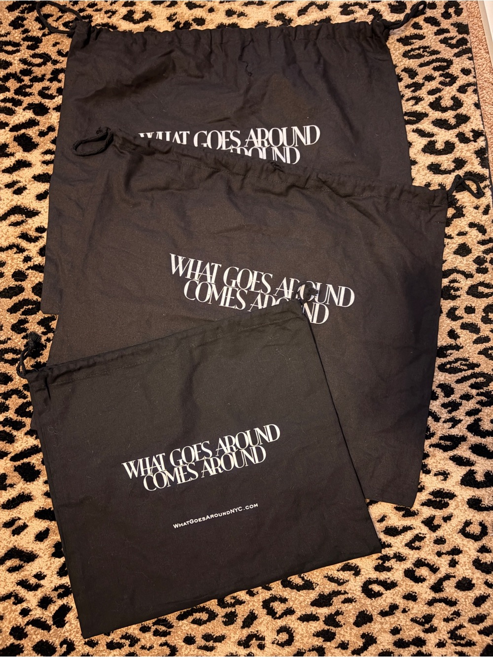 What Goes Around Comes Around Black Cotton Purse Drawstring Dust Bag-3pcs bundle